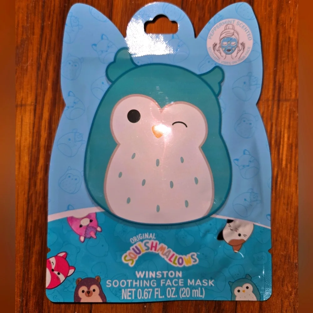 Squishmallows Winston the blue Owl 🦉 NWT Peppermint Scented Soothing Face Mask